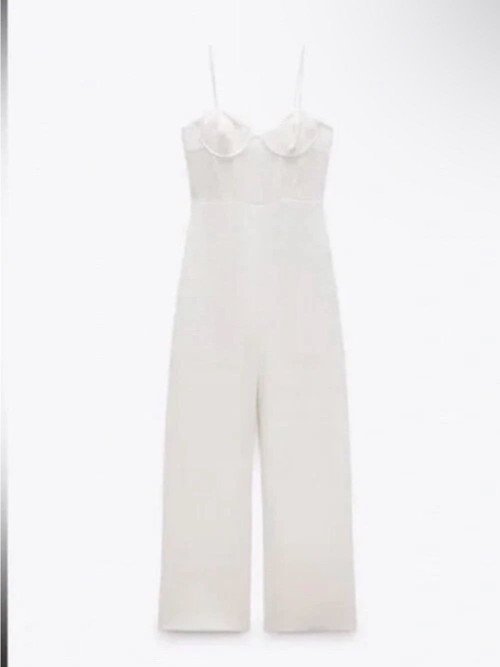 ZARA Women's Cream Wide-Leg Jumpsuit with Spaghetti Straps